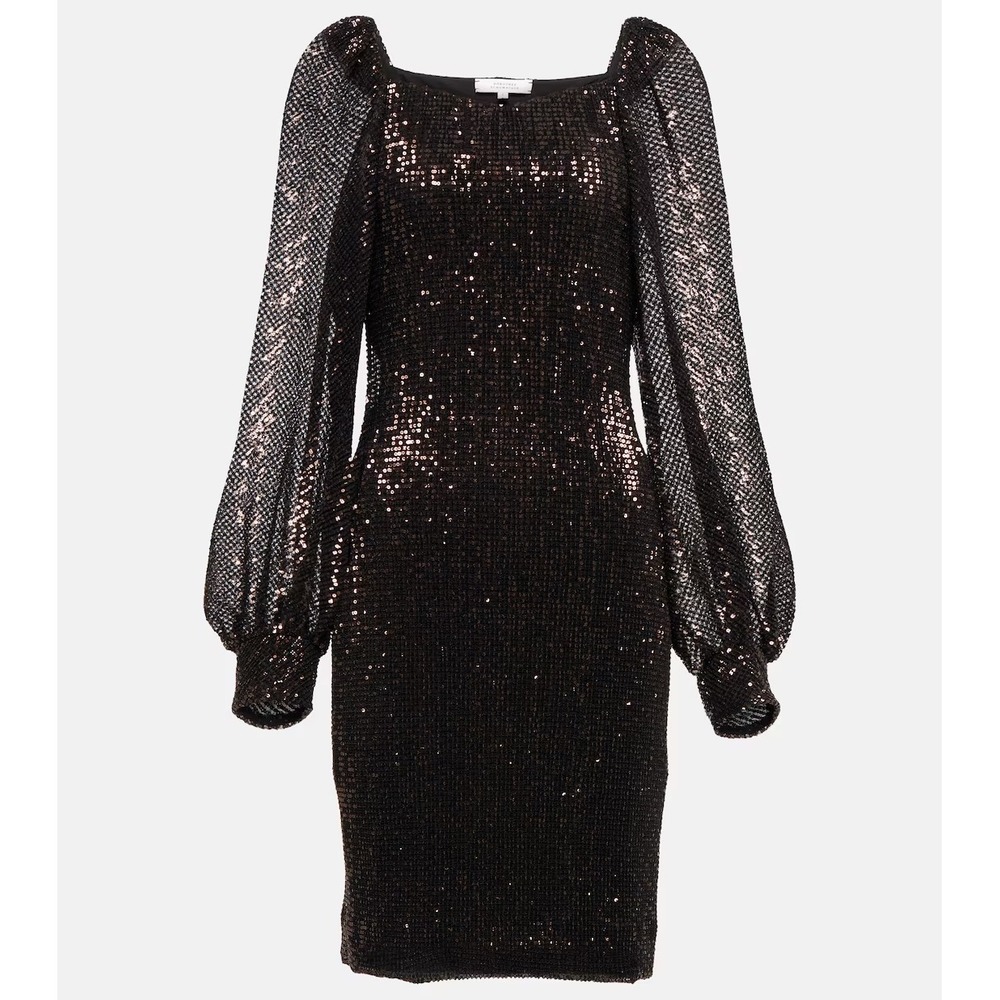 DOROTHEE SCHUMACHER Sparkling Moment Sequined Minidress Mesh Sleeves Brown 2